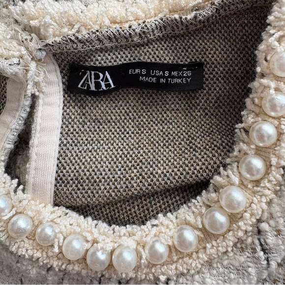 Zara Pearl Embellished Tweed Long Sleeve Top – Women’s Size S - Picture 8 of 8